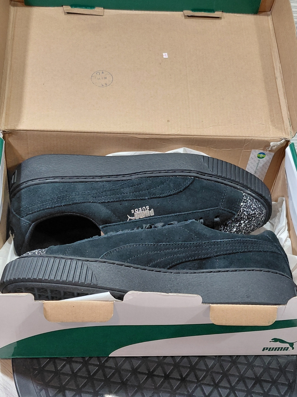 NEW PUMA Womens Suede Platform Crushed Gem Black Sneakers with Glitter Toe W10 - Picture 12 of 13